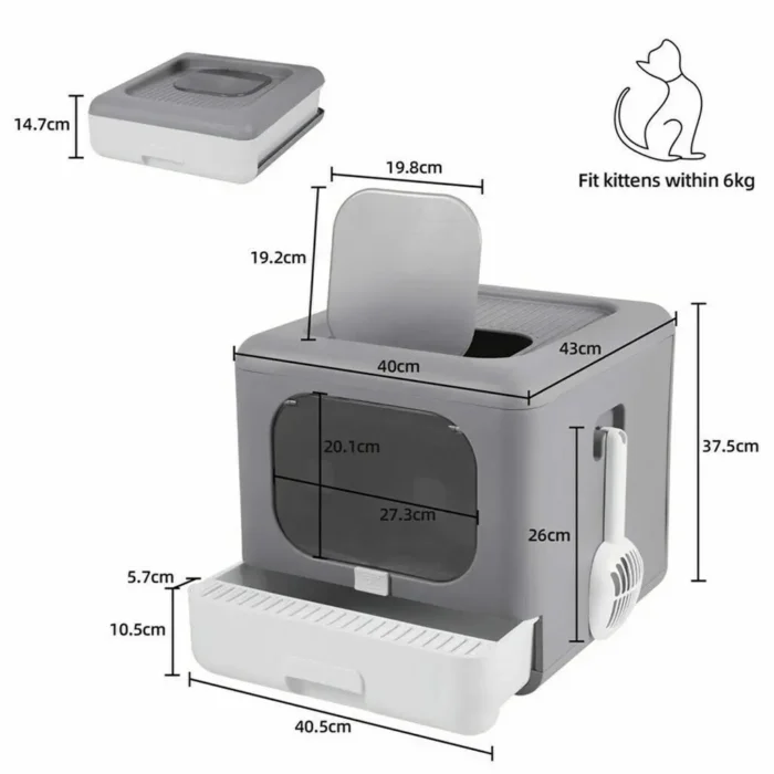 Cat Litter Box with Scoop and Tray Sifting Enclosed Foldable Kitten Toilet Detachable Poop Top Front Entry Pet Supplies - Image 5