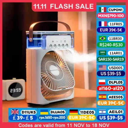 3 In 1 Portable Humidifier Fan Mini Air Conditioners USB Mini fan LED Night Light Water Mist Fun Air Cooler Humidifie For Home