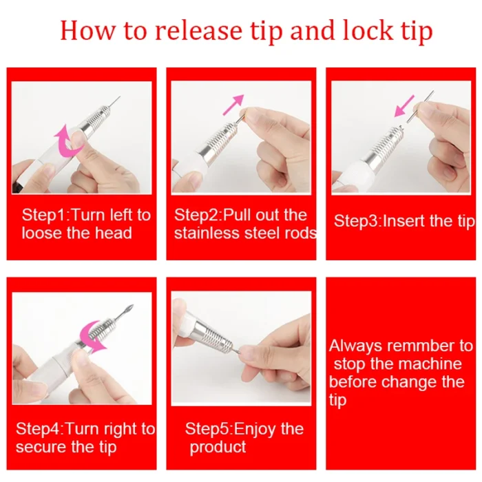 LNWPYH 35000rpm 5 Pins PLUG Electric Nail Drill Machine Handle Handpiece Pedicure Replacement Pen Manicure Beauty Tool Accessory - Image 6