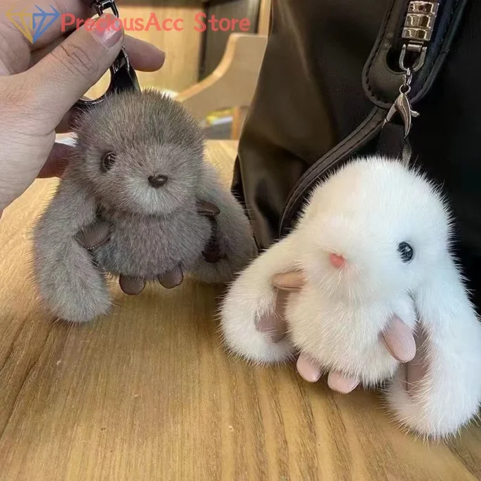 Cute Fluffy Rabbit Keychain Ring Plush Pompon Bunny Bag Pendant For Couple Car Key Ring Jewelry Gifts - Image 3