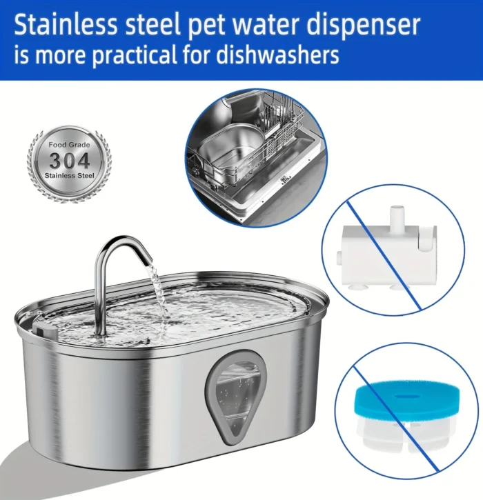 3.5L large capacity pet water dispenser automatic stainless steel cat water fountain with LED Lighting - Image 6