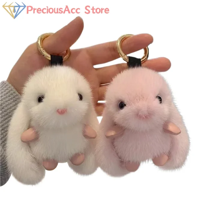 Cute Fluffy Rabbit Keychain Ring Plush Pompon Bunny Bag Pendant For Couple Car Key Ring Jewelry Gifts - Image 5